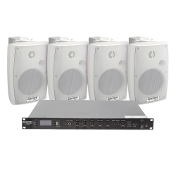 EPCOM PROAUDIO SF120DTB/4WSW KIT de Amplificador de Audio 120W para Rack | 4 Altavoces de Pared color Blanco 2.5W - 20W | Sistema 70/100V