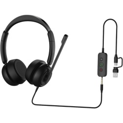 FANVIL DH312UMS Diadema / Auricular con Cable / USB-C USB-A 3.5mm / Micrófono AI ENC / Driver 40mm / EQ Dinámico / Protección Auditiva EN50332