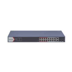 HIKVISION DS-3E1318P-EI(B) Switch PoE+ / Monitoreable / 16 puertos 10/100 Mbps PoE+ / 2 Puertos 1000 Mbps Uplink / 2 Puertos SFP de Uplink / Configuracion Nube Hik-Partner Pro / Modo Extendido hasta 3