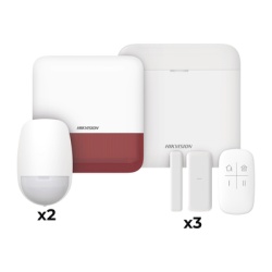 HIKVISION DS-PWA48-KV2(R) (AX PRO) KIT de Alarma AX PRO / Incluye: 1 Hub con bateria de respaldo / 2 Sensores PIR / 3 Contactos Magneticos mini / 1 Control Remoto / 1 Sirena Inalambrica Exterior color