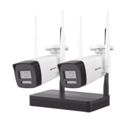 HIKVISION NKS422W0H Kit IP Inalambrico 2 Megapixel (1080p) / NVS 4 Canales / 2 Camaras Bala para Exterior con Lente 2.8 mm y Dual Light (30 mts IR + 20 mts Luz Blanca) / Audio Bidireccional (Microfono