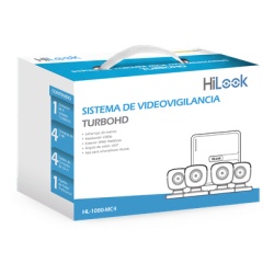 HiLook by HIKVISION HL-1080-MC4 KIT TurboHD 1080p / DVR 4 canales / 4 Camaras Bala de Metal / H.265+ / 1 Fuente de Poder Profesional / Accesorios de Instalacion