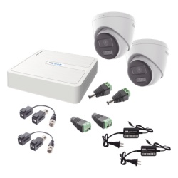 HiLook by HIKVISION HL-1080P-2E-TWA Kit HiLook Audio Bidireccional TurboHD 1080p / DVR 4 Canales / 2 Camaras Turret (Exterior) con Bocina y Microfono Integrado / 2 Fuentes de Poder / Accesorios