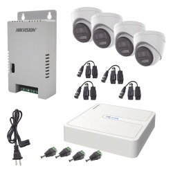 HiLook by HIKVISION HL-1080P-4E-TWA Kit HiLook Audio Bidireccional TurboHD 1080p / DVR 4 Canales / 4 Camaras Eyeball (Exterior) con Bocina y Microfono Integrado / 1 Fuente de Poder / Accesorios