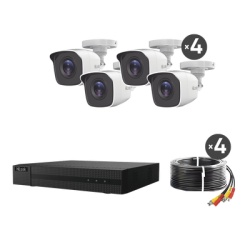 HiLook by HIKVISION HL24LQKITS-M(B) KIT TurboHD 1080p / DVR 4 canales / 4 Camaras Bala de Metal / H.265+ / 1 Fuente de Poder Profesional / Accesorios de Instalacion