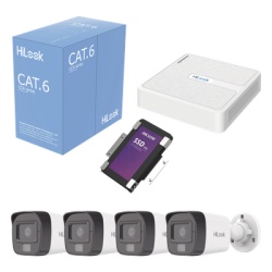 HiLook by HIKVISION KIPH4B/SSD1TB Kit IP 2 Megapixel / NVR de 8 Canales con 8 Puertos PoE / 4 Camaras IP Bala para Exterior / Microfono Integrado / Bobina de Cable de 305 mts / SSD 1 TB