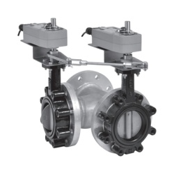 HONEYWELL BMS VR4J7UPBH/M Valvula mariposa de 3 vias con actuador modulante conexion brida de 4 pulgadas para sistemas HVAC de agua