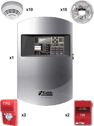 KIDDE KID1420008 KIDDE F_VS1GSPKIT10 - Panel 64 Dispositivos Direccionables / 10 Detectores de Humo con Bases / 2 Estaciones Manuales / 2 Sirena con Estrobo