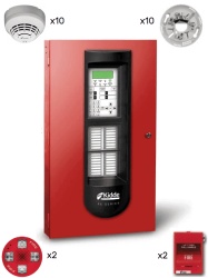 KIDDE KID1420020 KIDDE F_FX1000KIT10 - Panel FX 1000 / 10 Detectores de Humo con Bases / 2 Estaciones Manuales / 2 Sirenas con Estrobo
