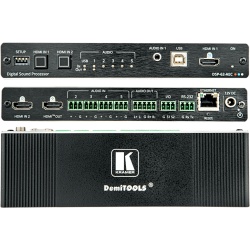 KRAMER DSP-62-AEC Matriz de Audio DSP 6x2 | DSP Multicanal | Cancelación de Eco Acústico AEC | De-embedding HDMI | Interfaz USB Audio Clase Compatible | 4K@60Hz (4:4:4) | PoE o Adaptador 12V DC | Carcasa DemiTOOLS