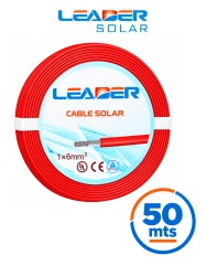 LEADER Cable Fotovoltaico UL 4703 - Carrete 50 metros lineales Cable Fotovoltaico Color Rojo 6mm2/ Calibre 10AWG XLPO / Cubierta libre de halógenos cero propagación de llama / 1500VDC / MAX VOLTAJE 1800 VDC TEMPERATURA -40 °C A +120 °C