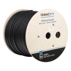 LINKEDPRO BY EPCOM PRO-CAT-6-AIR Bobina de Cable FTP con Mensajero de Acero de 305 Metros (1000 Pies) Cat6+ Calibre 23 Color Negro para Aplicaciones en Video Vigilancia y Redes de Datos / Uso en Intem
