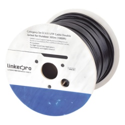 LINKEDPRO EPCAT6V2EXT Bobina de Cable de 305 Metros (1000 Pies) Cat6 Aleacion de Cobre y Aluminio (CCA) Color Negro Uso Intemperie Doble Forro