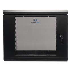 LINKEDPRO SR1909LH3G Gabinete de Pared de 9U con Puerta de Cristal Templado 455 mm de Profundidad Rack de 19 Acero Reforzado Color Negro.