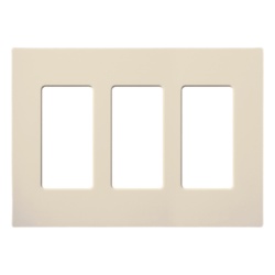 LUTRON ELECTRONICS CW3LA Placa de pared Claro de 3 espacios sin tornillos visibles para atenuadores apagadores y sensores Lutron con apertura estilo Designer acabado brillante almendra claro