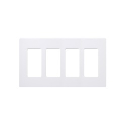 LUTRON ELECTRONICS CW4WH Placa de pared Claro de 4 espacios acabado brillante color blanco sin tornillos visibles para atenuadores apagadores y controles Pico de Lutron