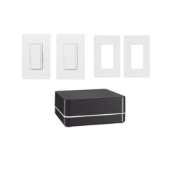 LUTRON ELECTRONICS KITRA2SELECT1 Kit de control de iluminacion RA2 Select con repetidor principal atenuador de 600 W interruptor de 8 A y dos placas Claro control desde la app Lutron y asistentes de v