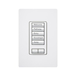 LUTRON ELECTRONICS RRDW5BRLWH Teclado de pared seeTouch de 5 botones con subir/bajar para control de luces y cortinas en sistemas RadioRA 2 120 V retroiluminado color blanco