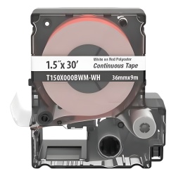 PANDUIT T150X000BWM-WH Casete de Etiquetas de Poliester de Cinta Continua Color Blanco Sobre Rojo Uso Interior/Exterior 35.8 mm de Ancho x 9 Metros de Largo (29.53 pies)