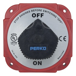 PERKO 9703DP Interruptor Desconexion Bateria 9703 con Desconexion Campo Alternador 480 Amperios Continuos 1200 Amperios Intermitentes 6-32 VDC Terminales 1/2 Pulgada Montaje Marino