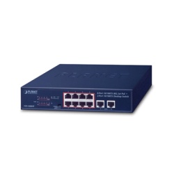 PLANET FSD-1008HP Switch de Escritorio de 8 Puertos 10/100TX 802.3at PoE+ / 2 Puertos 10/100TX / 120W PoE Budget / Modos Standard VLAN y Extendido / Distancia Extendida Hasta 250m