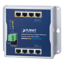 PLANET WGS-804HP Switch Industrial No Administrable Multiple Montaje (Pared Riel DIN y Magnetico) 8 Puertos Gigabit con 4 puertos PoE 802.3at Hasta 120 W.