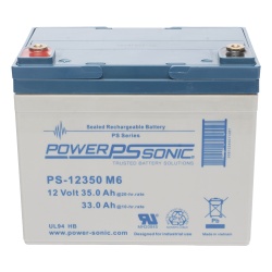 POWER SONIC PS-12350-M6 Bateria 12V 35AH Para Respaldo Tecnologias AGM/VRLA 5 Anos Vida Util Terminales M6 Reconocida UL