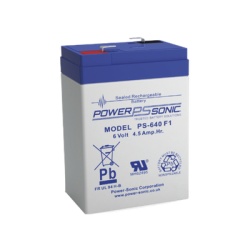 POWER SONIC PS-640-F1 Bateria 6V 4.5AH Para Respaldo Tecnologias AGM/VRLA 5 Anos Vida Util Terminales F1 Reconocida UL
