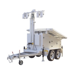 PRECISION PST-VTS-4PL Traila / Remolque de Doble Eje con Mastil Retractil de 7.5 m. para Videovigilancia o Iluminacion con Bases para Instalar Paneles Solares y Baterias (No incluidos)