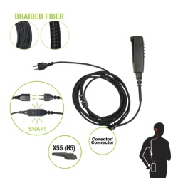 PRYME SNP-2W-55-BF Cable para Microfono audifono SNAP intercambiable con conector para Radios HYTERA PD-7