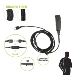 PRYME SNP-2W-H8-BF Cable para Microfono audifono SNAP intercambiable con conector para Radios Hytera X1E/P Z1P PD6.