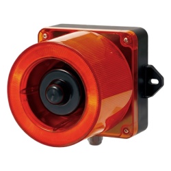 QLIGHT QWCD50-012024-R-LC Combinacion de baliza LED color Rojo y sirena electronica de 31 tonos resistente a la intemperie de volumen max. 123 dB a 12-24 VCD