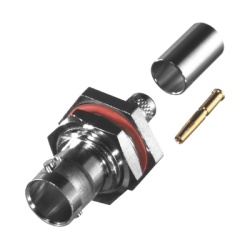 RF INDUSTRIES LTD RFB-1717 Conector BNC Hembra para Chasis en D-Plano con Aro de Goma Anillo Plegable para RG-59/U Grupo D 75 Ohm Niquel/ Oro/ Delrin