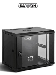 SAXXON SXN0420004 SAXXON SXR12U5412A - Gabinete de Pared Negro / 12UR / Puerta de Vidrio Templado / Alto 60 cm / Ancho 53 cm / Profundidad 40 cm