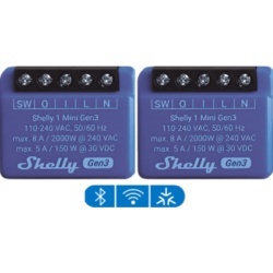 SHELLY SHELLY1MINIGEN3X2 Mini Relevador inalambrico inteligente 1 salida de contacto seco compatible con asistentes de voz Alexa y GoogleHome