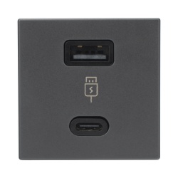 SIMON SM-2USB-N Módulo Doble USB Tipo A+C / Carga Rápida 30W / Color Negro / 45x45 mm / Compatible Torres y Cajas K45