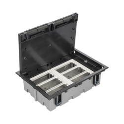 SIMON SM-CPF-6 Caja Para Instalacion en Piso Falso para Voz Datos o Contactos Electricos / Capacidad para 6 Modulos / Espacio Embellecedor en la Tapa / Profundidad Ajustable de 90 a 120 mm (3.54 a 4.7