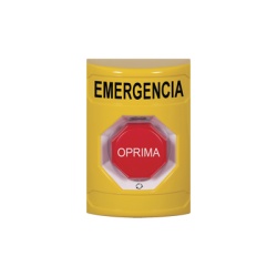 STI SS2209EM-ES Boton de Emergencia en Espanol Color Amarillo Accion Mantenida Girar para Restablecer y LED Multicolor