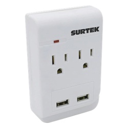 SURTEK SYS-136205 Multicontacto de ABS con 2 contactos aterrizados y 2 puertos USB.