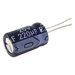 Syscom 0220M0025V Capacitor Electrolitico Radial de Aluminio 220 µFd 25 Vcc 105 °C 8 x 11 mm.