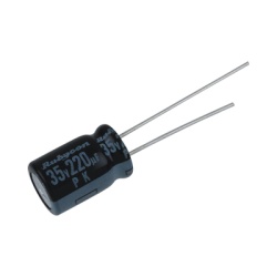 Syscom 0220M0035V Capacitor Electrolitico Radial en Aluminio de 220 ÂµFd 35 Vcc 105 Â°C 10 x 12.5 mm.