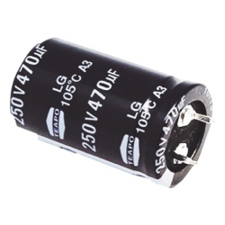 Syscom CE470/250V Capacitor Electrolitico de Aluminio Radial de 470 µFd 250 Vcc 105 °C 25 x 40 mm.