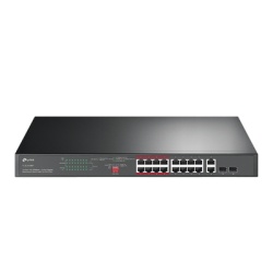 TP-LINK TL-SL1218MP Switch PoE+ No Administrable de 16 puertos 10/100 Mbps / 2 puertos 10/100/1000 Mbps en Combo con 2 Puertos SFP / Presuuesto PoE 250 W / Extensor PoE de hasta 250 metros