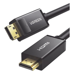 UGREEN 10203 Cable DP Macho a HDMI Macho / Longitud 3 Metros (9.84 Pies) / Soporta 4K@30Hz / Soporta 3D / Cobre EstaNado 28AWG / Blindaje Interno MUltiple / TransmisiOn Unidireccional / BotOn de Liber