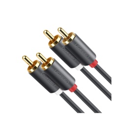 UGREEN 10520 Cable de Audio 2 RCA Macho a 2 RCA Macho / 5 Metros (16.40 Pies) / Color Negro / Alta Calidad / Anillos de Goma para Asegurar un Agarre Firme al Instalar o Quitar el Cable