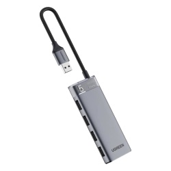 UGREEN 15548 HUB USB-A 3.2 Gen1 4 EN 1 | 4 Puertos USB-A (5Gbps) | Carcasa ABS + PC | Soporta OTG | Luz Indicadora LED | Cable de Nylon Trenzado de 20cm (Mas de 20000 flexiones) | Interfaz Niquelada |