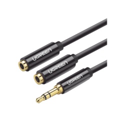 UGREEN 20816 Cable Adaptador/Divisor de Audio de 3.5mm Macho a 2 Terminales de 3.5mm Hembra / 25 cm de Longitud / Cable TPE / Color Negro