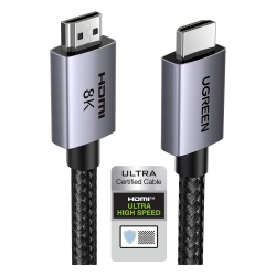 UGREEN 25911 Cable HDMI 2.1 de 8K@60Hz | 3 metros | 48Gbps | HDR10+ | 3D Inversivo| eARC | Dolby ATMOS | VVR | QMS | QFT | ALLM | 3 modos de Visualizacion | Certificado HDMI 8K | Niquelado | Nylon Tr