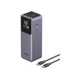 UGREEN 35525B Power Bank de 25000mAh | 3 Salidas 200W Max. | USB-A + 2 USB-C | PD 3.0 QC3.0 | FCP | SCP | Pantalla Inteligente | Carcasa Ignifuga | Color Gris | Incluye Cable USB de 50cm | Carga tu La