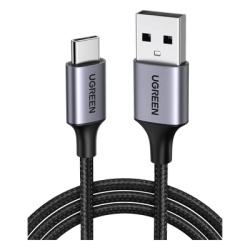 UGREEN 60126 Cable USB-A a USB-C | 1 Metro (3.28 Pies) | Transferencia de Datos de 480 Mbps | Carga Rapida | QC 4.0/3.0/2.0 | FPC | AFC | Proteccion Integrada | Caja de Aluminio | Nylon Trenzado | Col